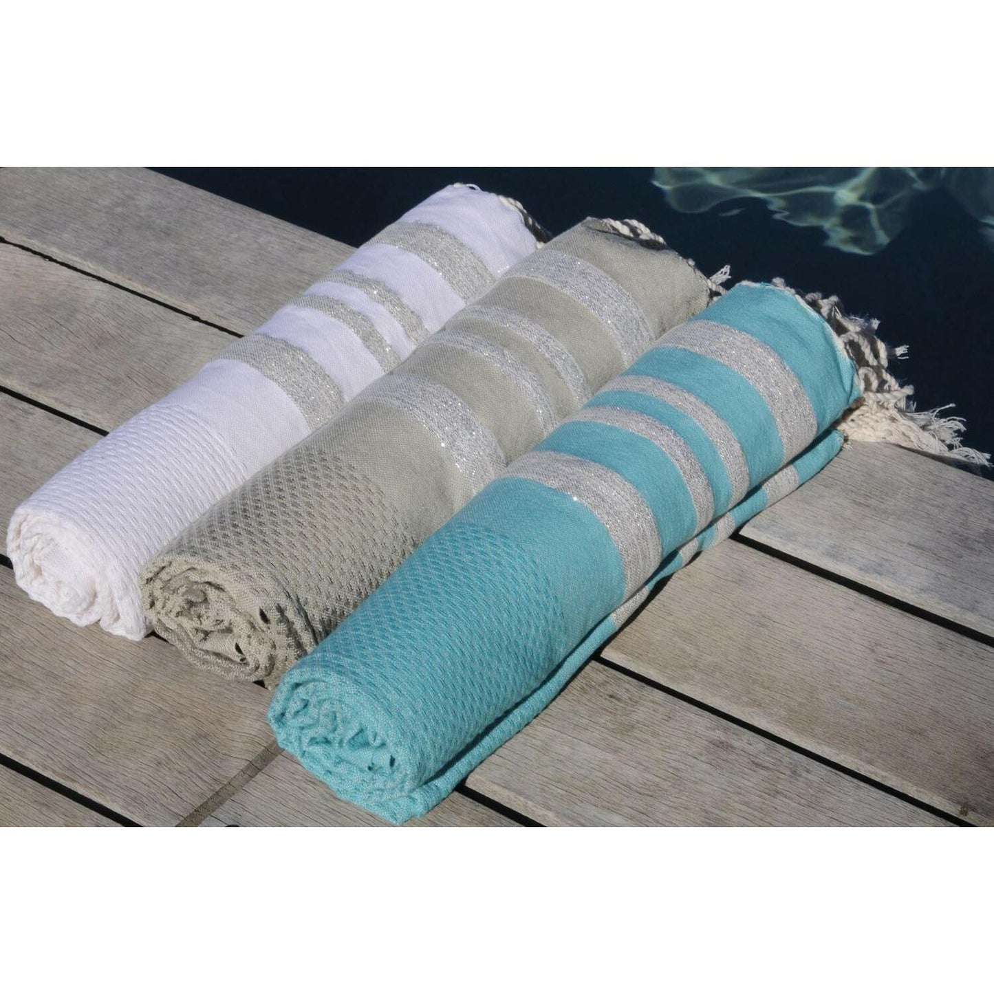 Fouta nid d'abeille lurex coton HAMPTONS 100x200