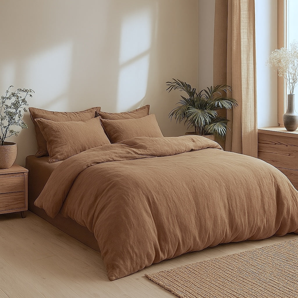 Taie d'oreiller (x2) lin lavé noisette CAMILLE - 65x65 cm