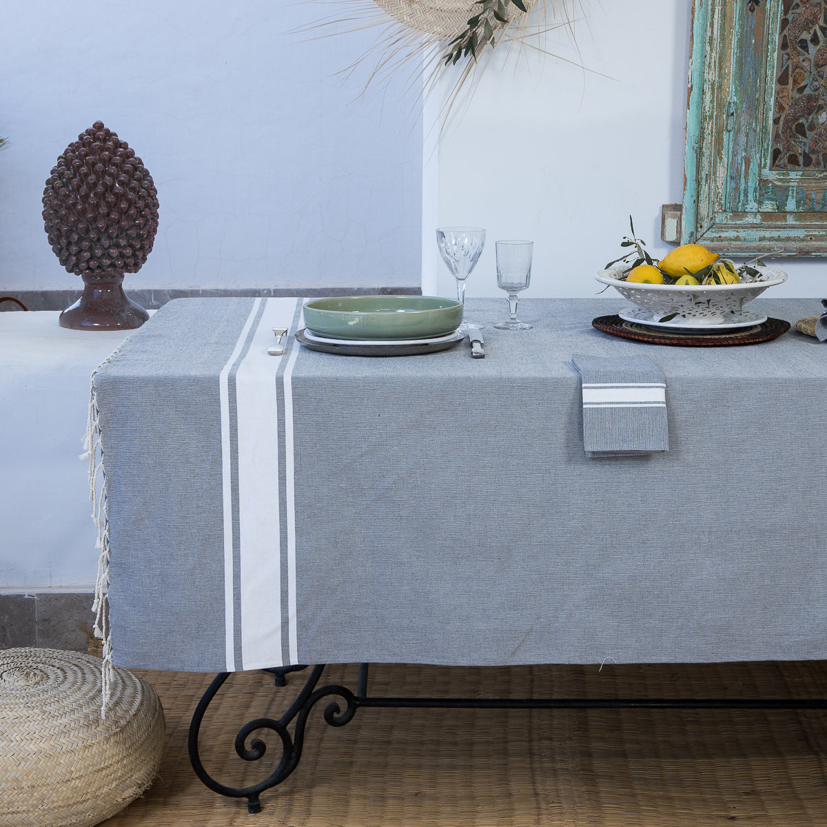 Nappe coton 180x350 ST TROPEZ - gris moyen