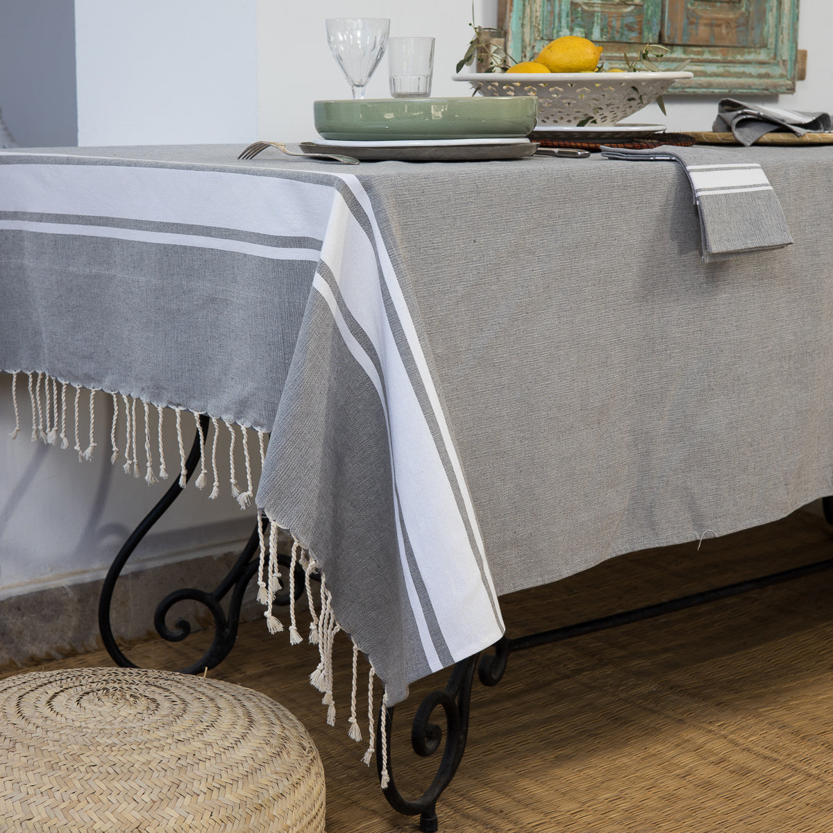 Nappe coton 180x350 ST TROPEZ - gris moyen