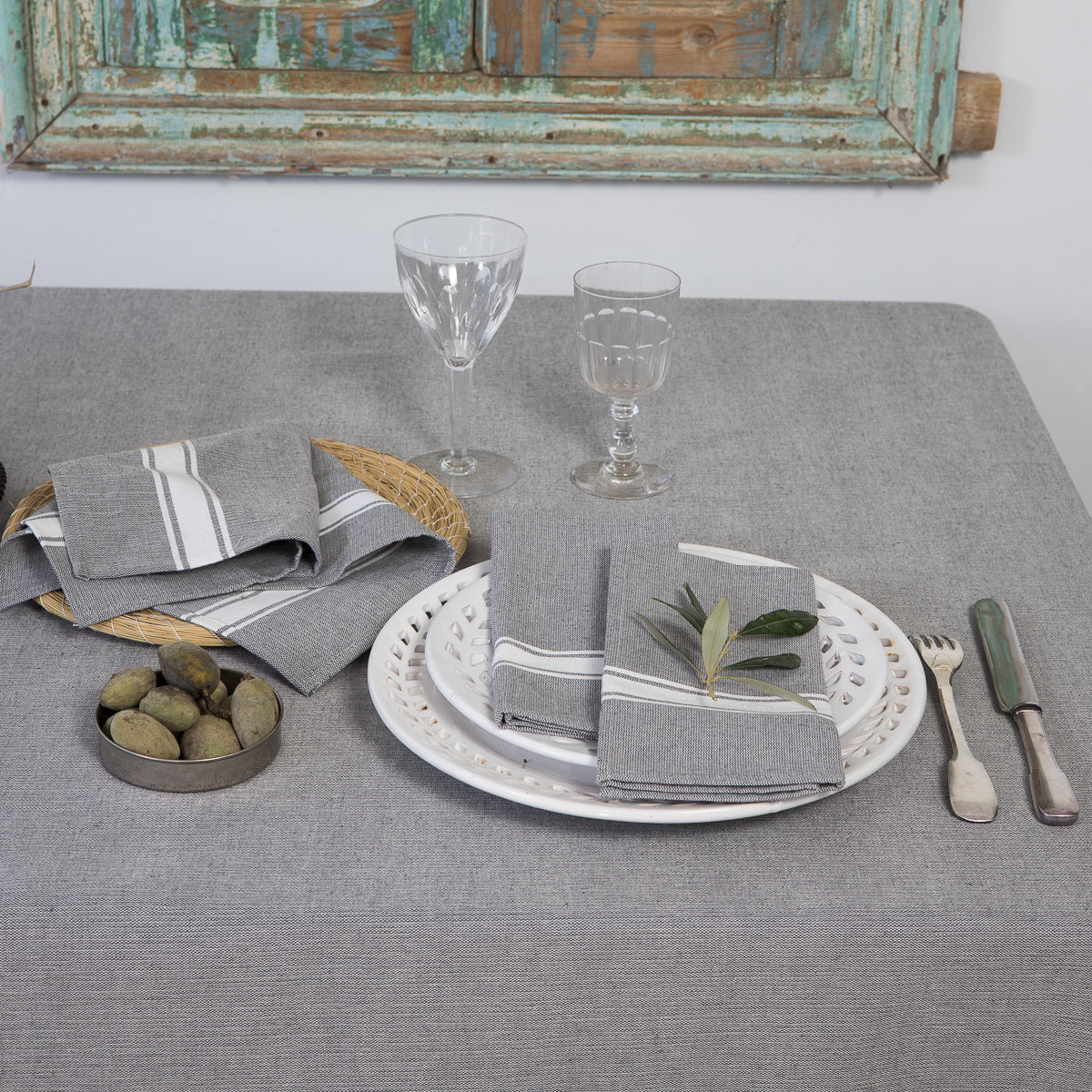 Nappe coton 180x350 ST TROPEZ - gris moyen