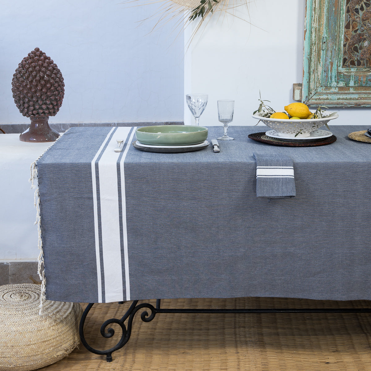 Nappe coton 180x350 ST TROPEZ - bleu jean