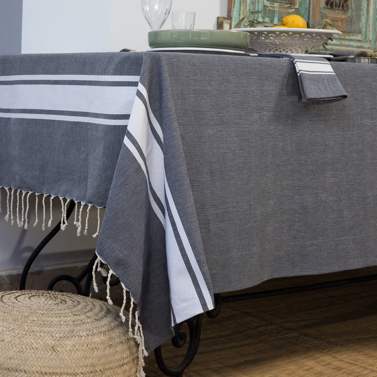 Nappe coton 180x350 ST TROPEZ - bleu jean