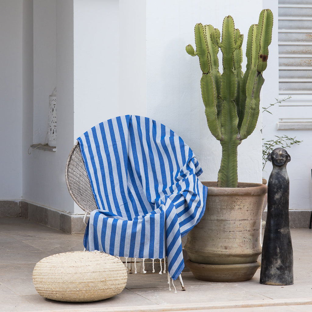 Fouta jacquard coton 100x200 CAPRI - bleu grec