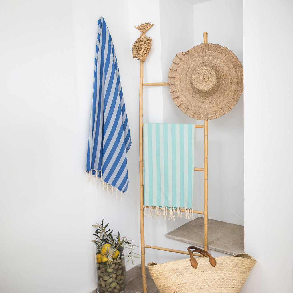 Fouta jacquard coton 100x200 CAPRI - bleu grec