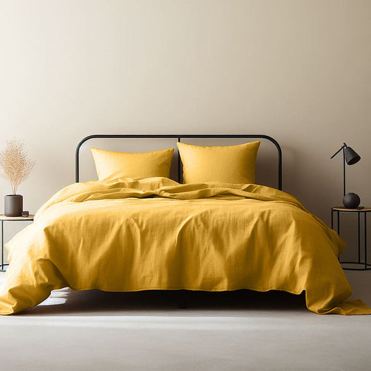 Housse de couette gaze de coton jaune safran CLARA