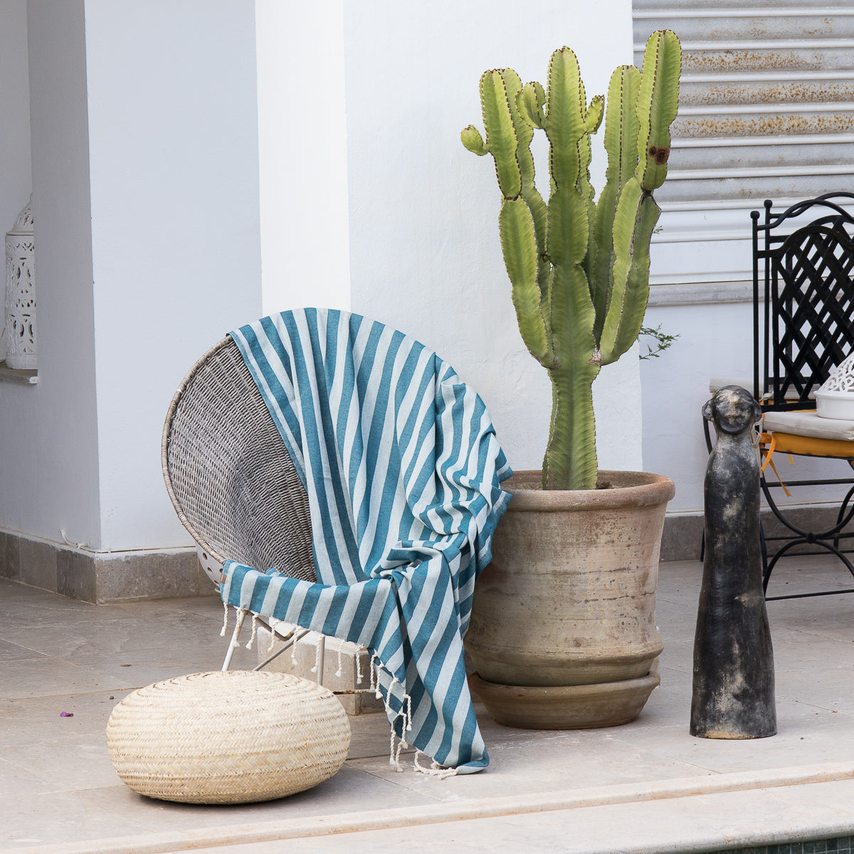 Fouta jacquard coton 100x200 CAPRI - bleu pétrole