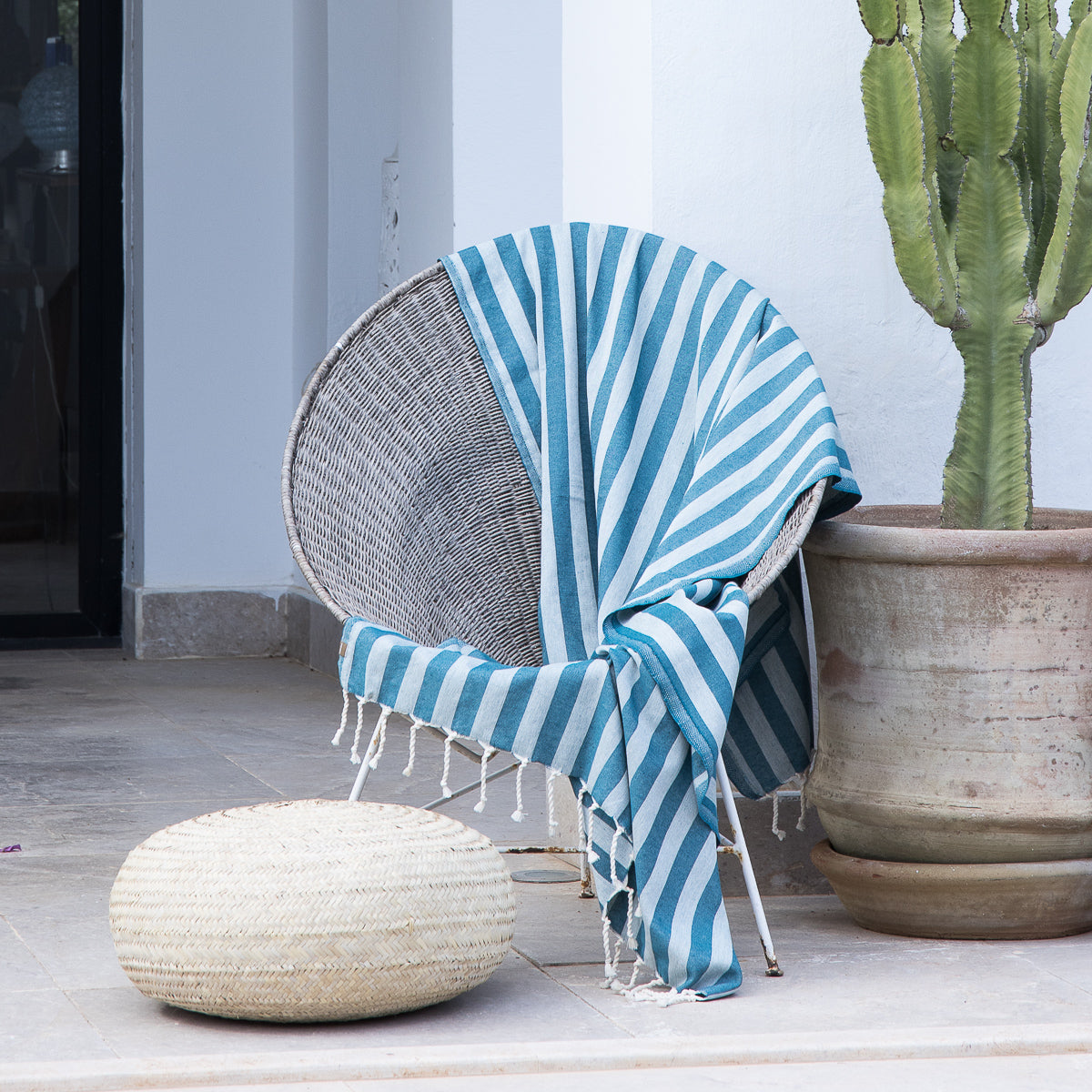 Fouta jacquard coton 100x200 CAPRI - bleu pétrole