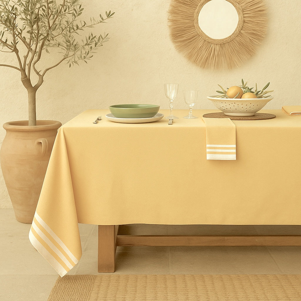 Nappe + 8 serviettes coton 180x350 MAHDIA - jaune moutarde