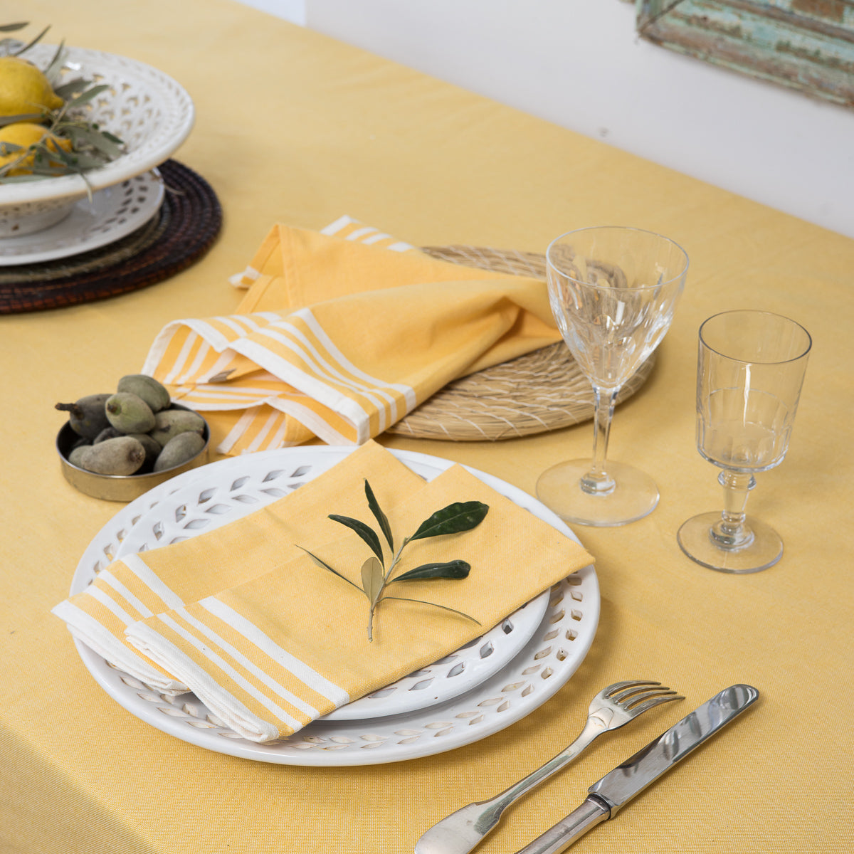 Nappe + 8 serviettes coton 180x350 MAHDIA