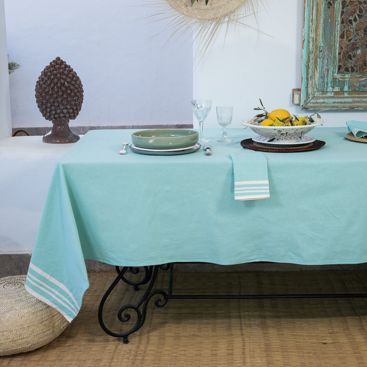 Nappe + 8 serviettes coton 180x350 MAHDIA