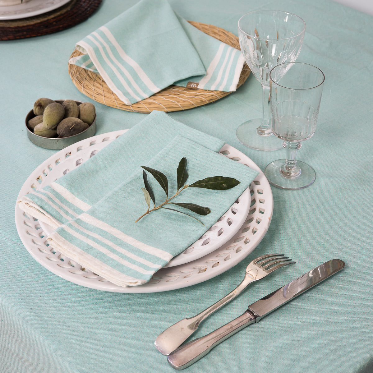 Nappe + 8 serviettes coton 180x350 MAHDIA