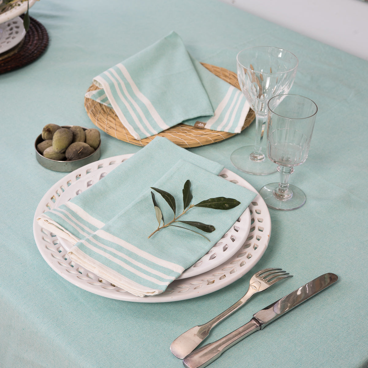 Nappe + 8 serviettes coton 180x350 MAHDIA