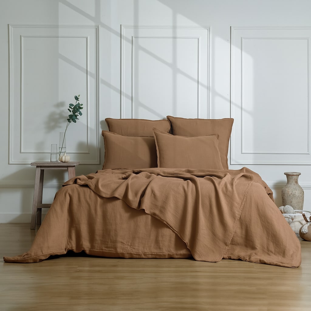 Taie d'oreiller (x2) lin lavé noisette CAMILLE - 50x70 cm