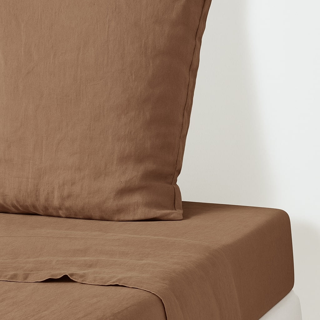 Drap plat lin lavé 270x300 CAMILLE - noisette - febronie.com