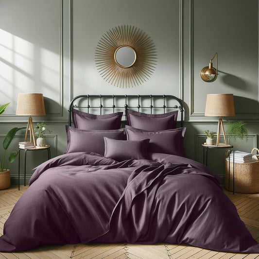 Housse de couette satin de coton prune JULIA