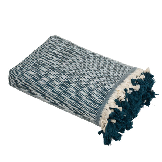 Plaid laine bleu pétrole GSTAAD - febronie.com