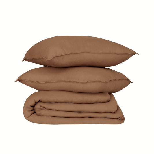 Parure + taies 65x65 lin lavé noisette CAMILLE - febronie.com