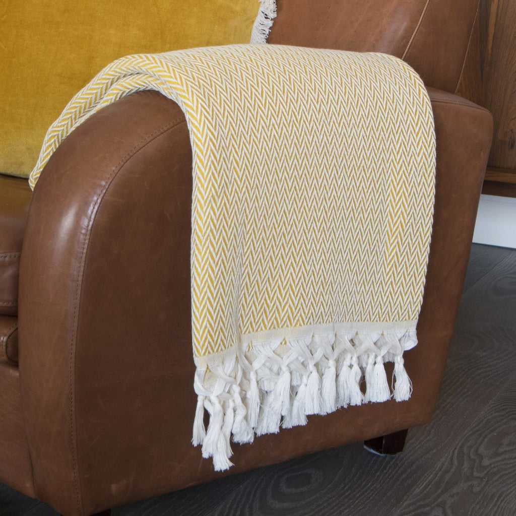 Plaid laine jaune moutarde ASPEN    febronie.com