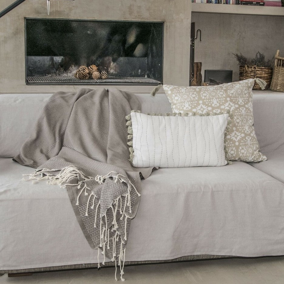 Plaid coton taupe OSLO    febronie.com