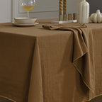 Nappe + 8 serviettes lin lavé 150x300 CAMILLE - noisette / or