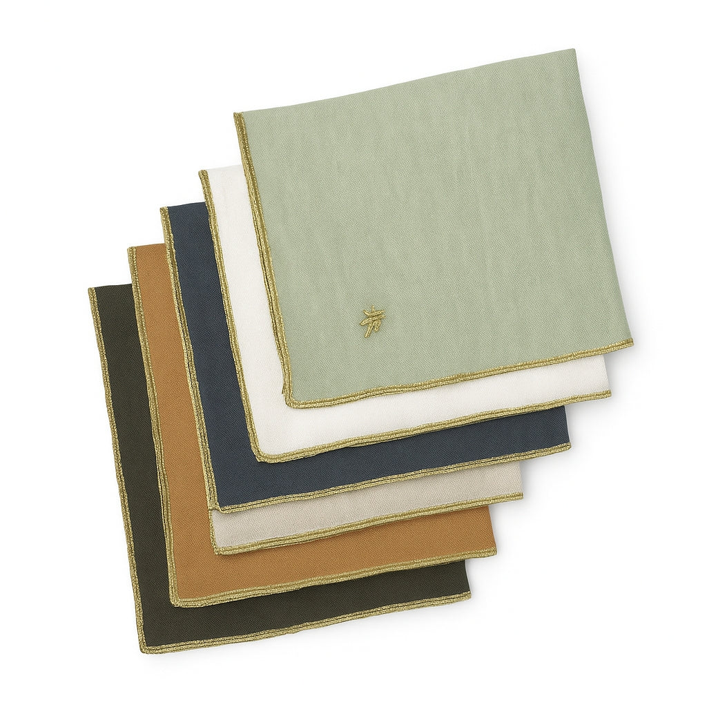 Nappe + 8 serviettes lin lavé 150x300 CAMILLE - noisette / or