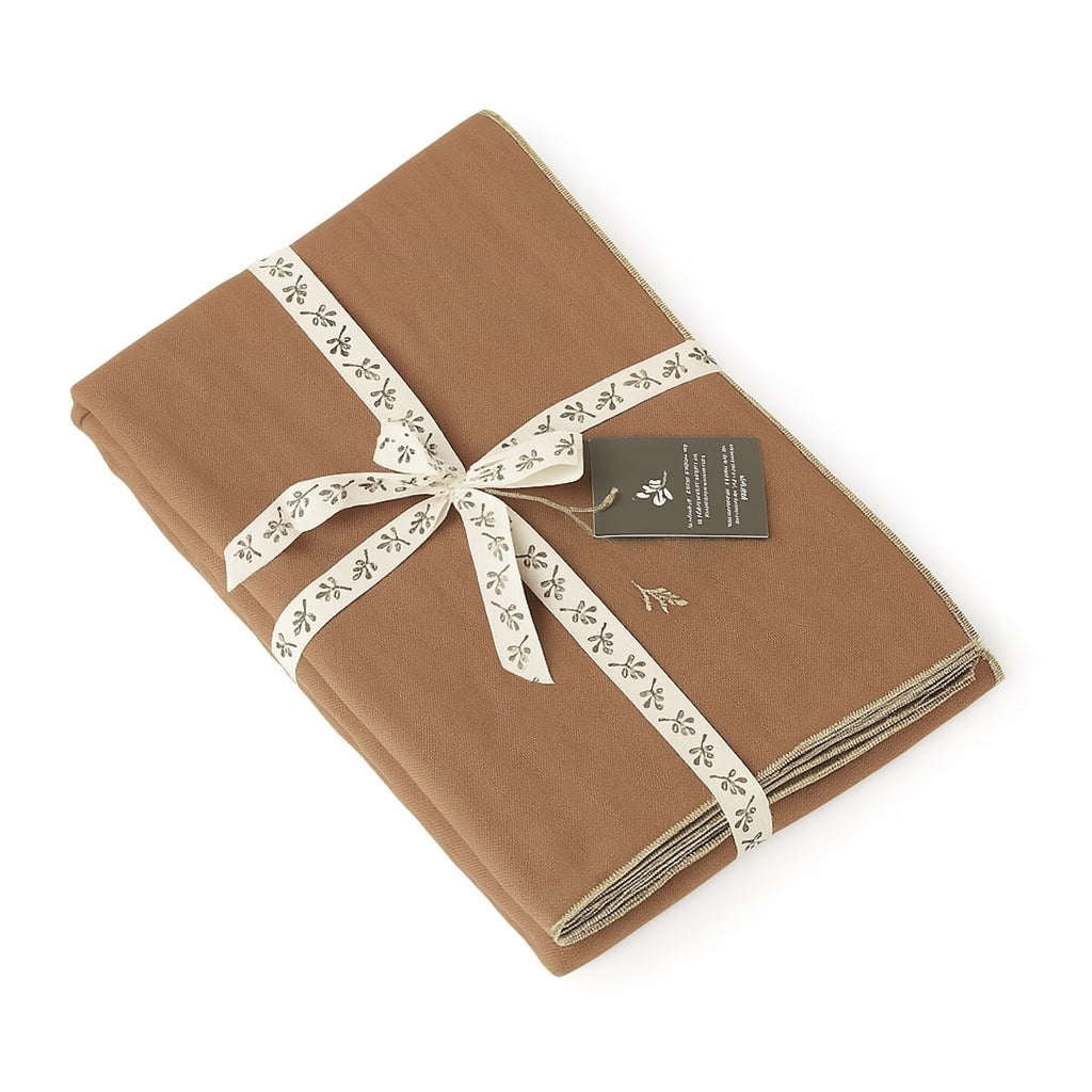 Nappe + 8 serviettes lin lavé 150x300 CAMILLE - noisette / or