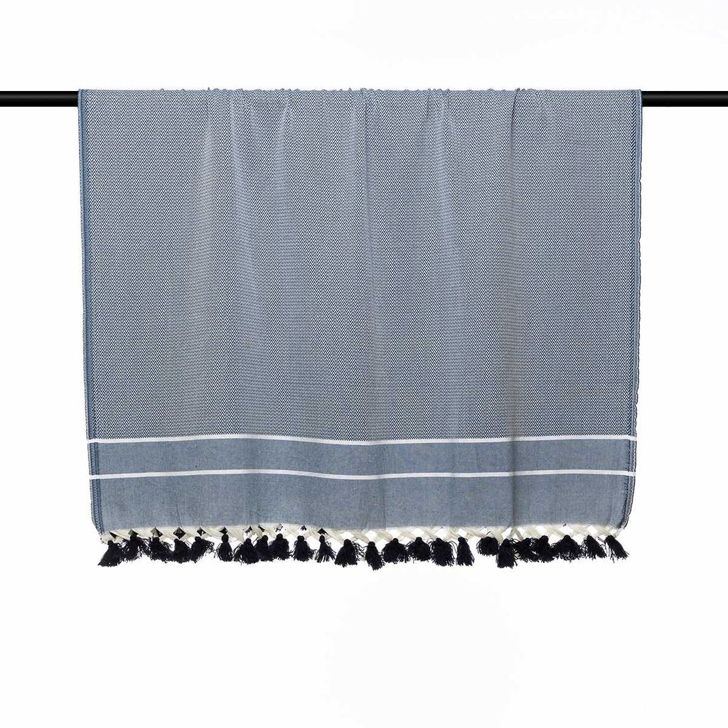 Plaid coton bleu pétrole STOCKHOLM    febronie.com