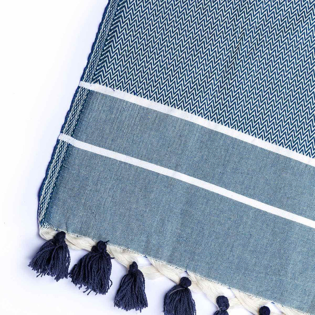 Plaid coton bleu pétrole STOCKHOLM    febronie.com