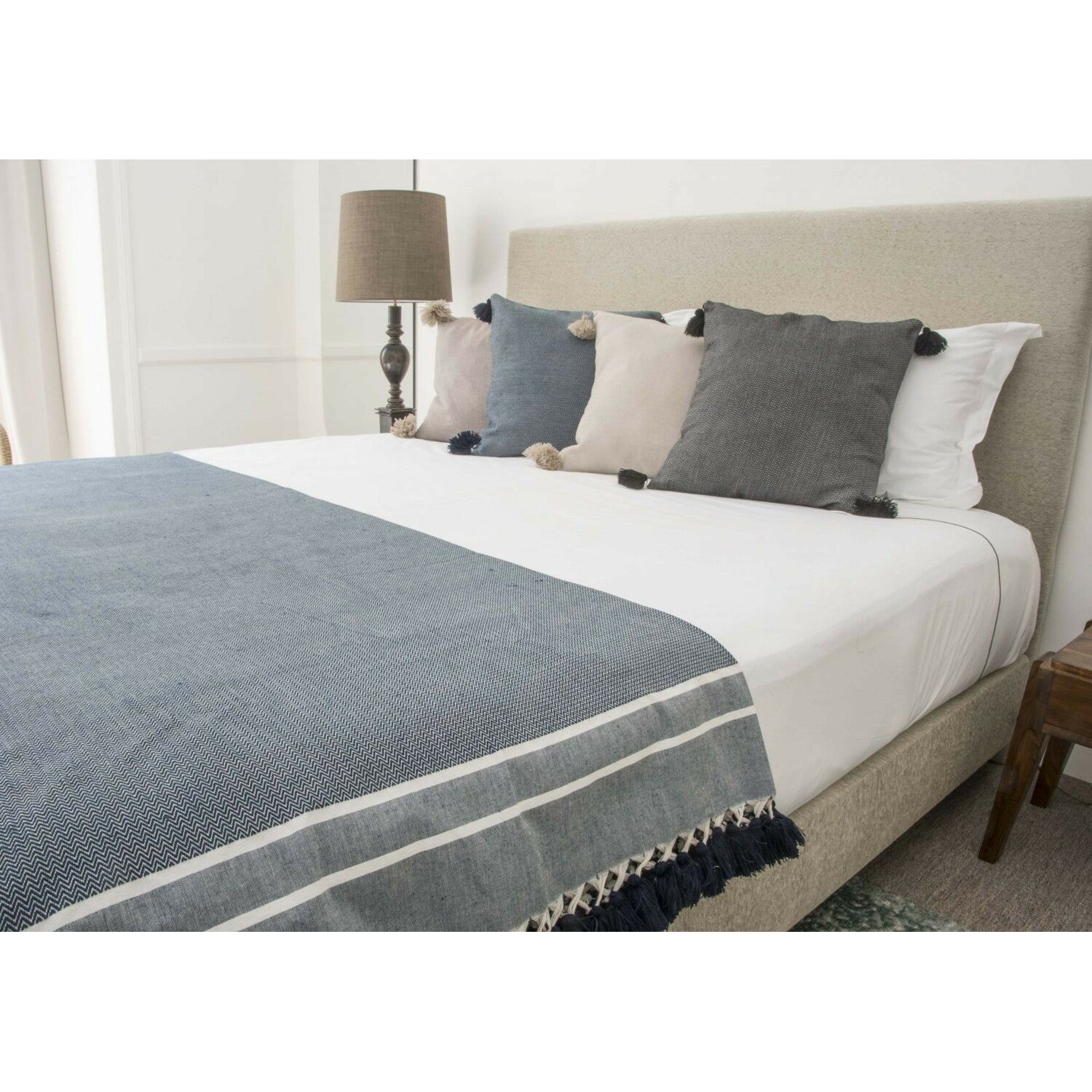 Plaid coton bleu pétrole STOCKHOLM 160x250