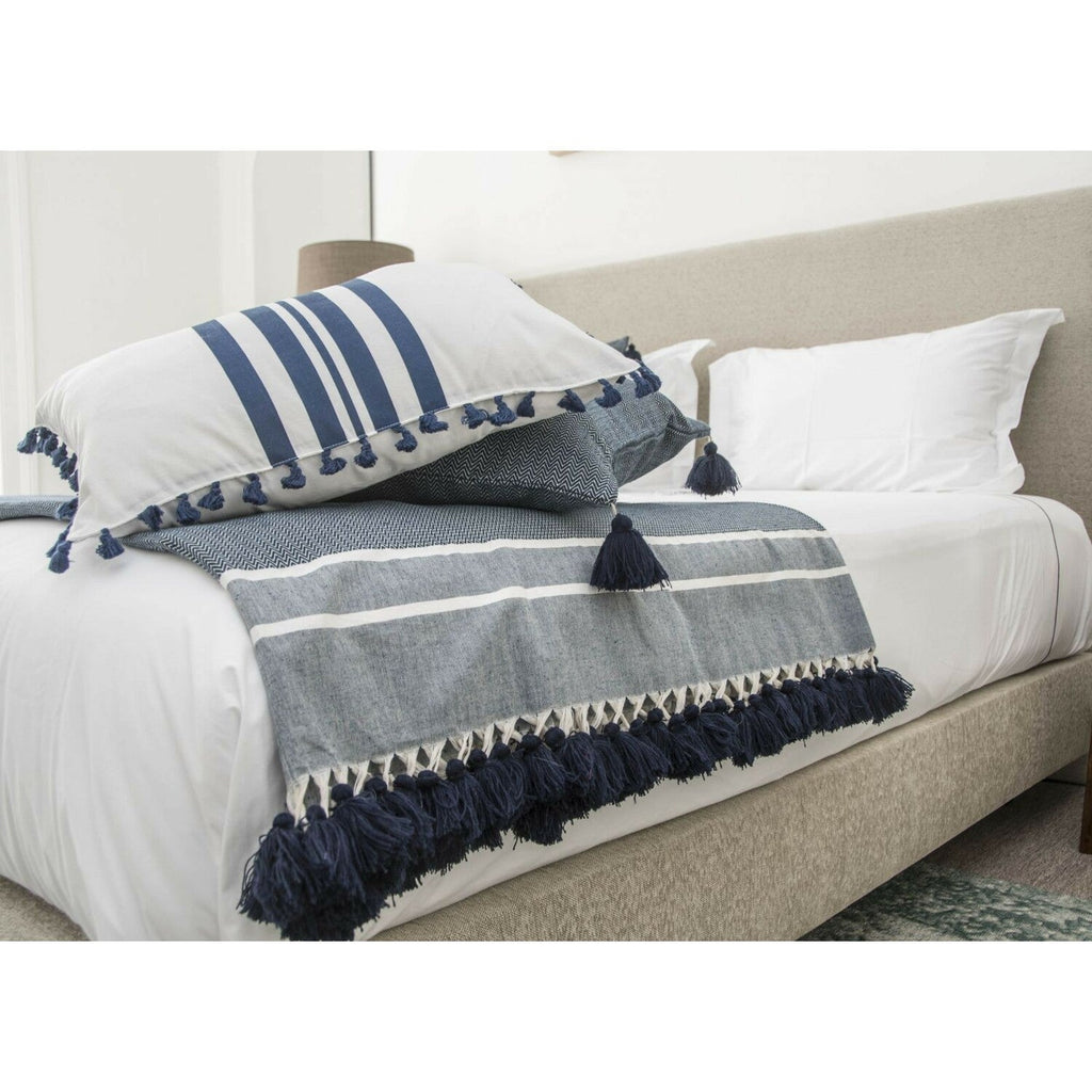 Plaid coton bleu pétrole STOCKHOLM    febronie.com