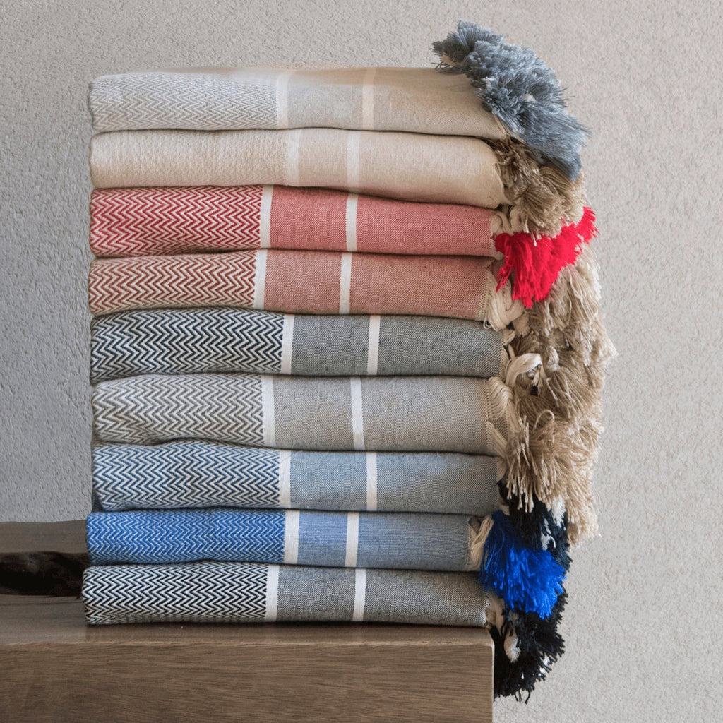 Plaid coton bleu pétrole STOCKHOLM    febronie.com