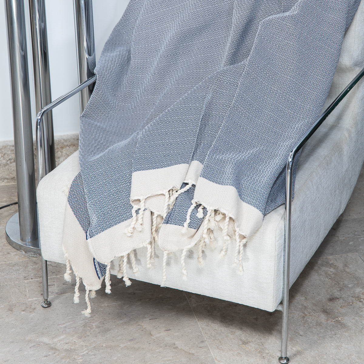 Plaid coton bleu MONTANA - 160x250 cm