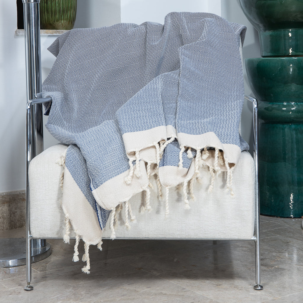 Plaid coton bleu MONTANA - 160x250 cm