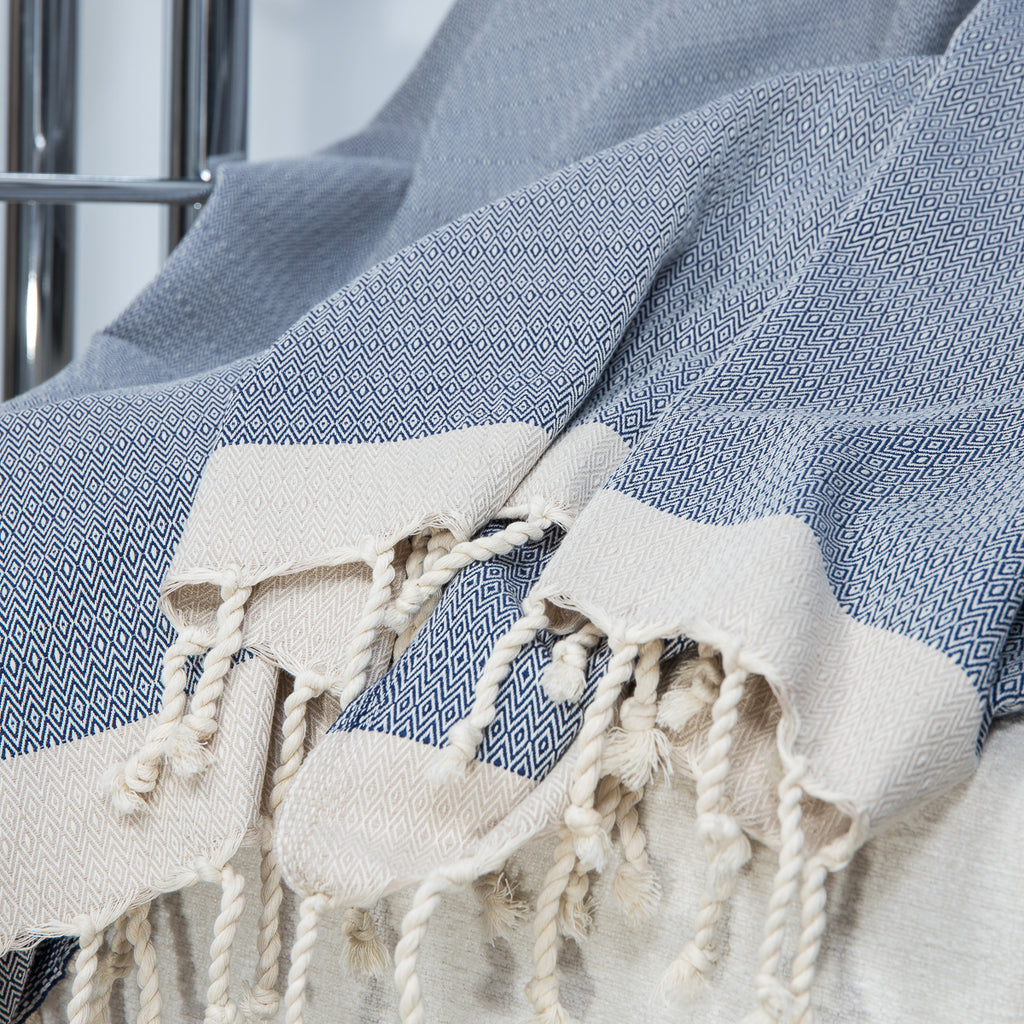Plaid coton bleu MONTANA - 160x250 cm