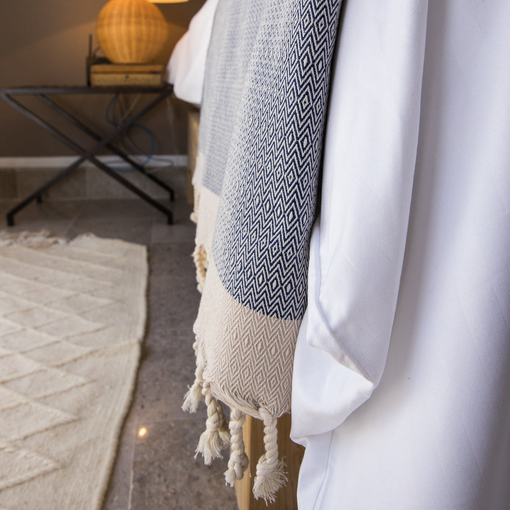 Plaid coton bleu MONTANA - 160x250 cm