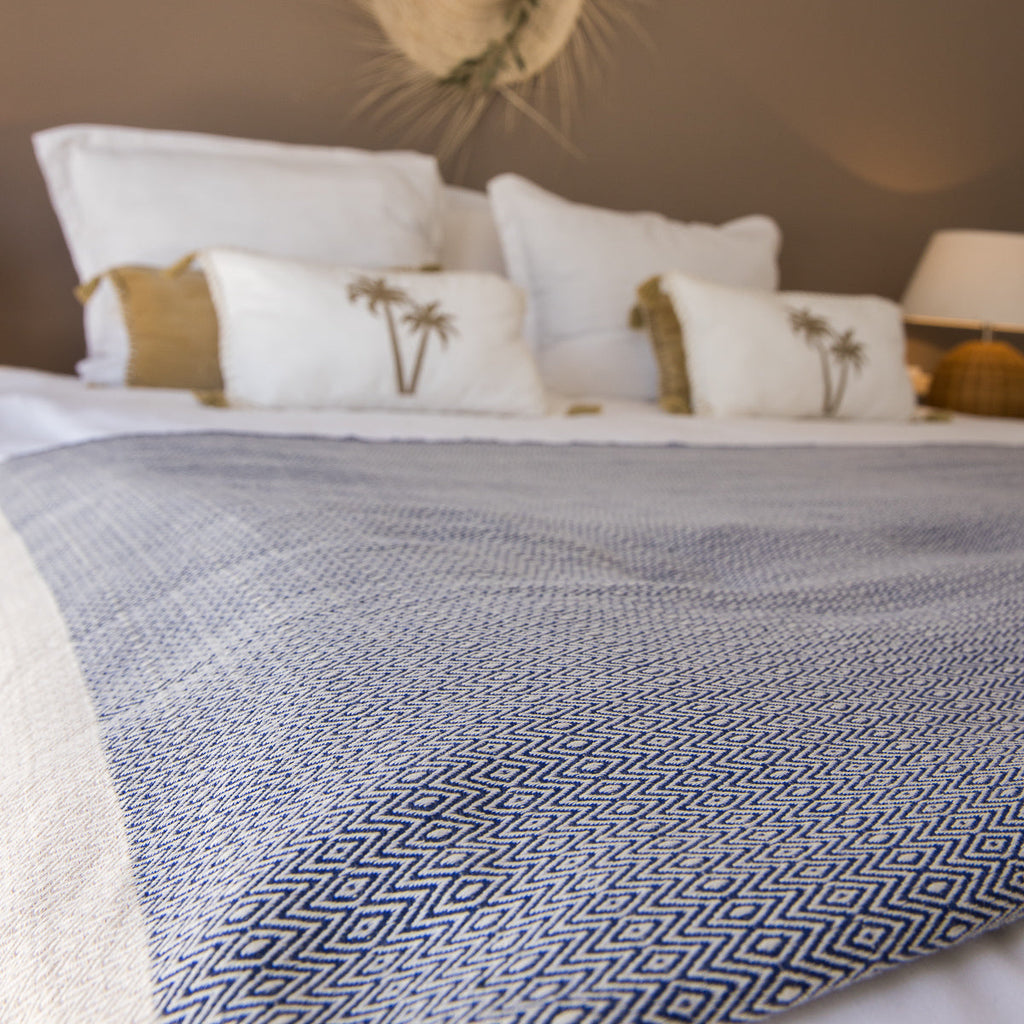 Plaid coton bleu MONTANA - 160x250 cm