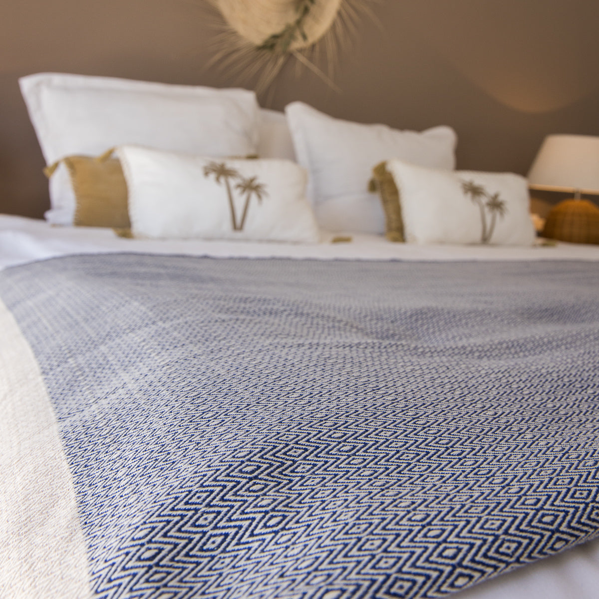 Plaid coton bleu MONTANA - 160x250 cm
