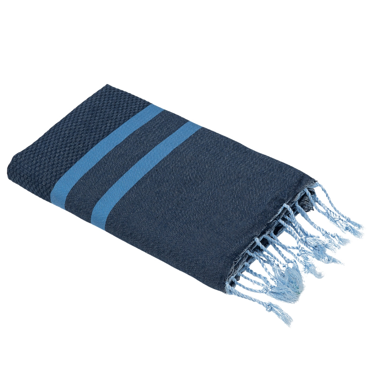 Fouta bicolore coton 100x200 AMALFI - bleu jean / bleu