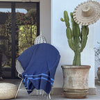 Fouta bicolore coton 100x200 AMALFI - bleu jean / bleu