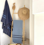 Fouta bicolore coton 100x200 AMALFI - bleu jean / bleu