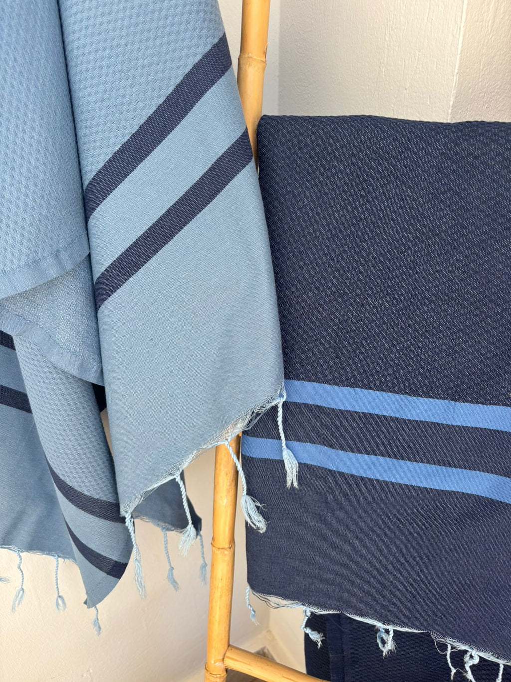 Fouta bicolore coton 100x200 AMALFI - bleu jean / bleu