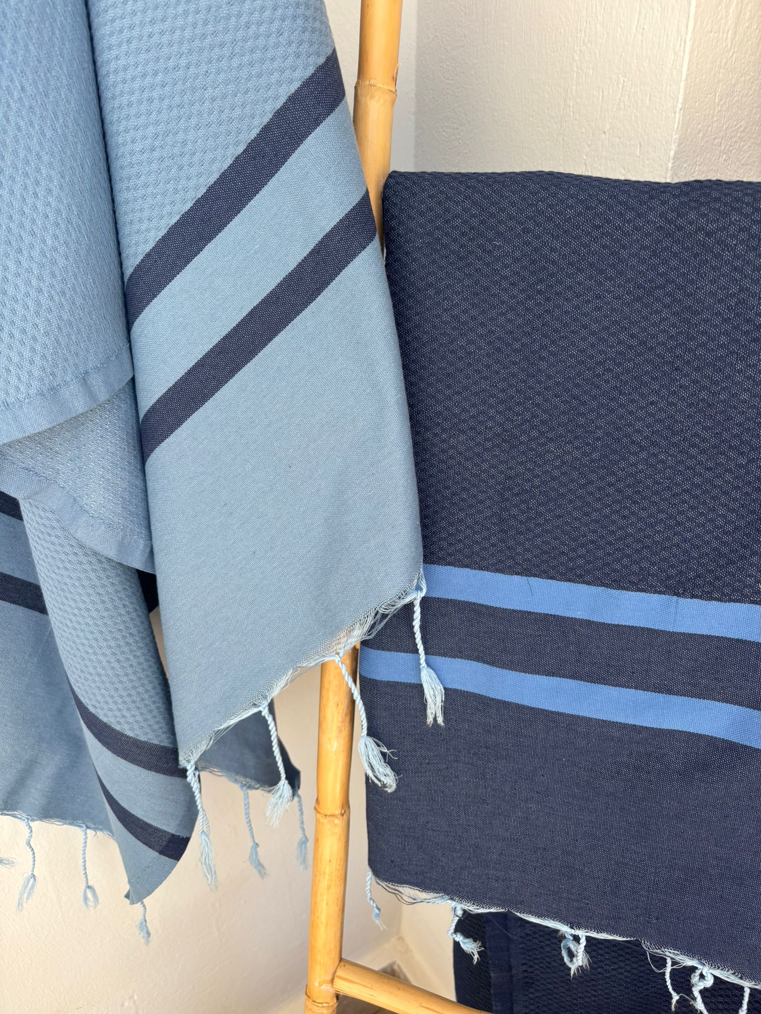 Fouta bicolore coton 100x200 AMALFI - bleu jean / bleu