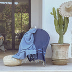 Fouta bicolore coton 100x200 AMALFI - bleu jean / bleu