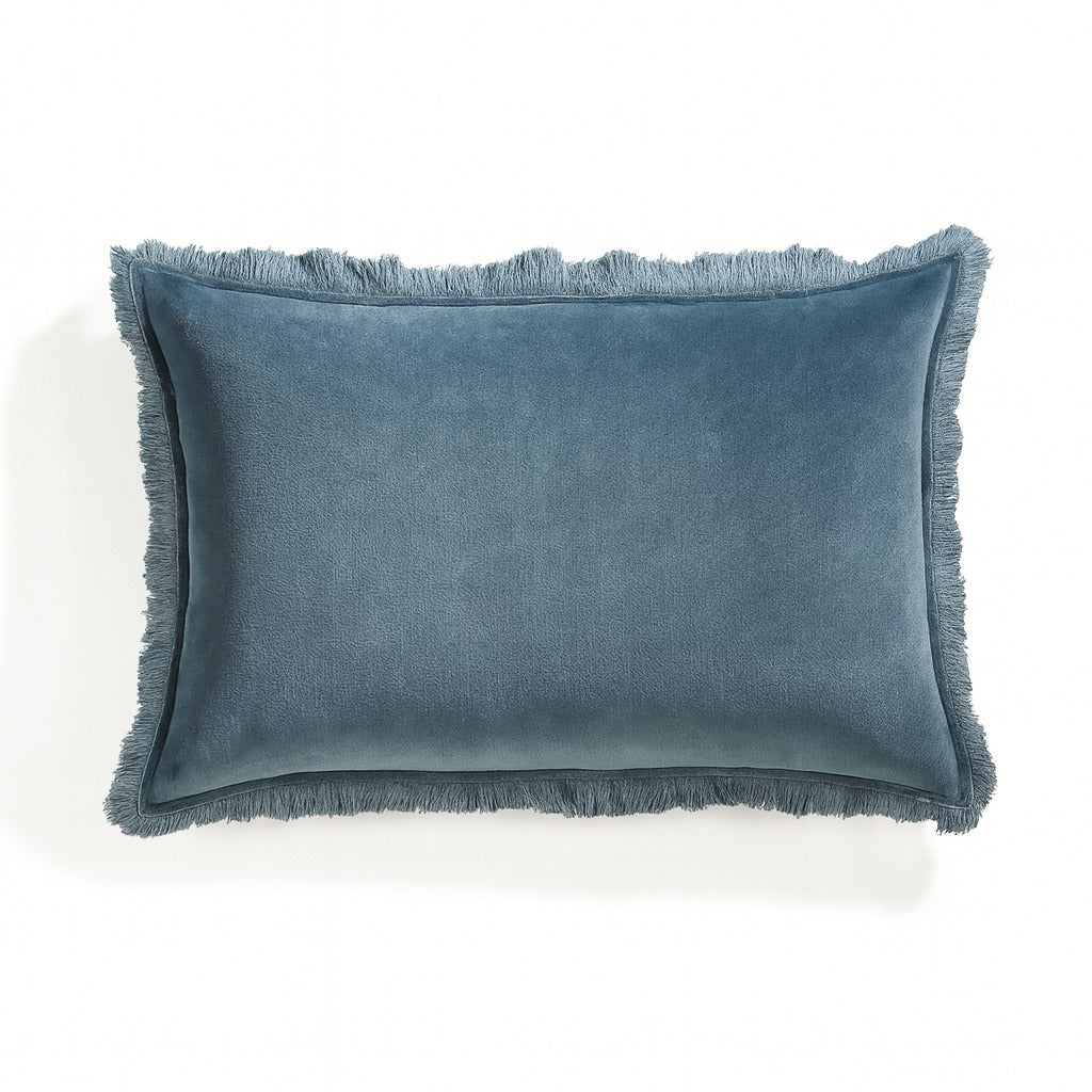 Coussin velours de coton 50x30 ISCHIA - bleu orage