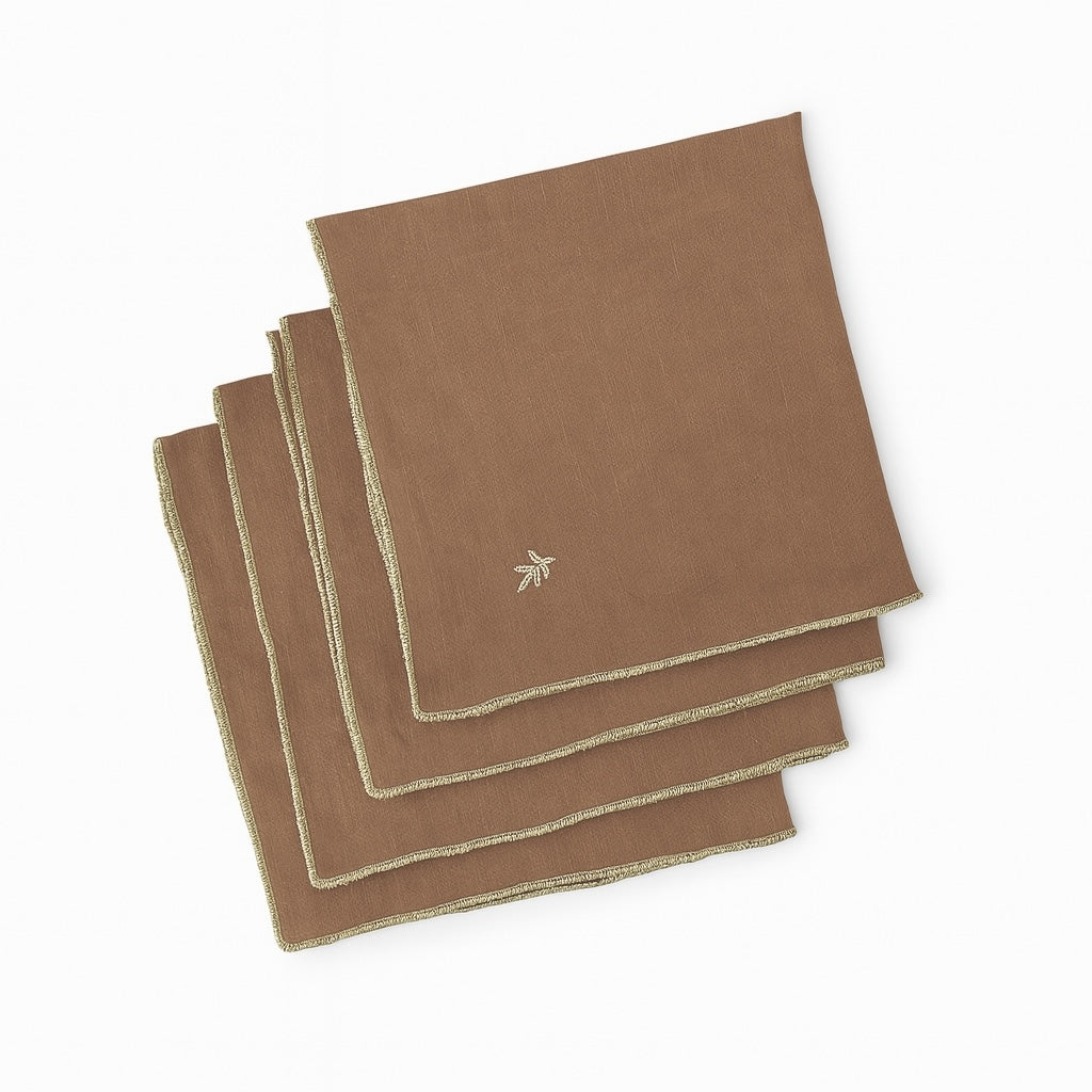 Serviette de table (x4) lin lavé 45x45 CAMILLE - noisette / or