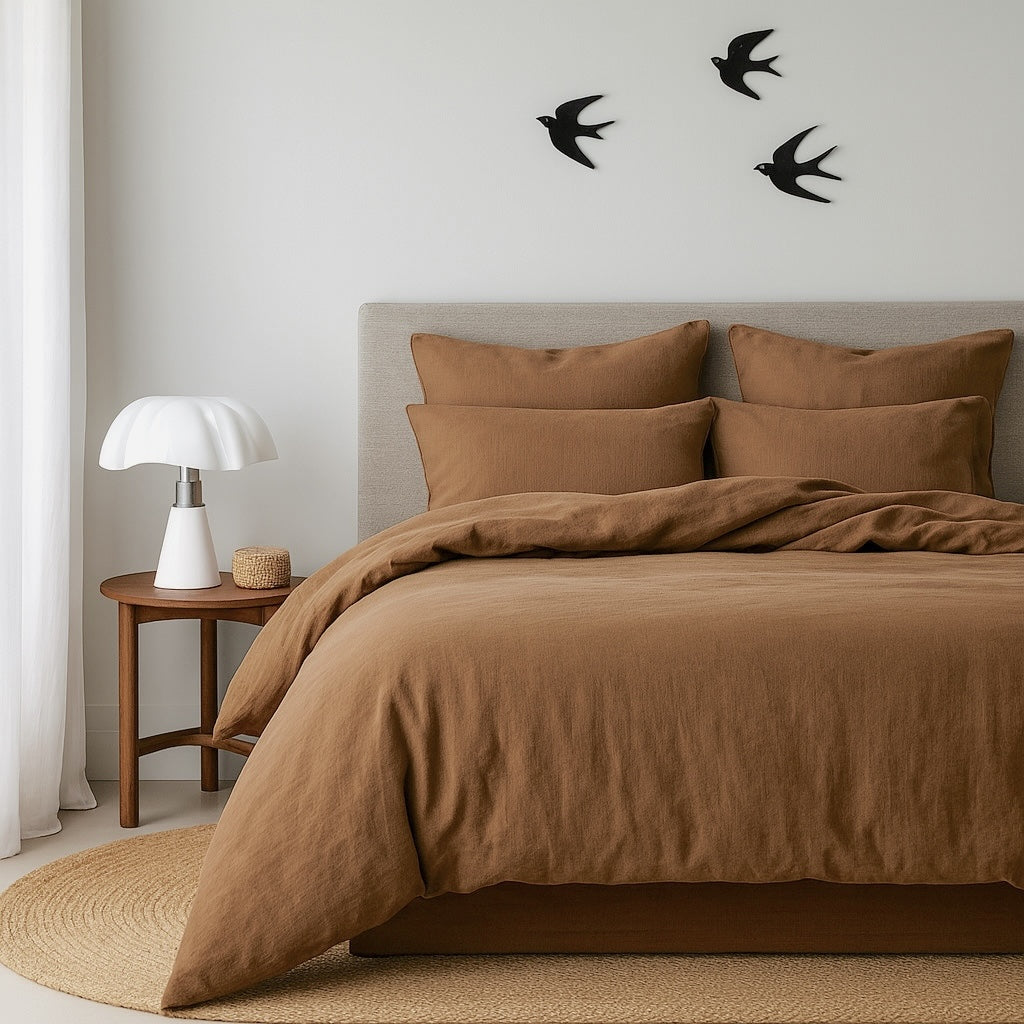 Housse de couette coton lavé noisette LUNA