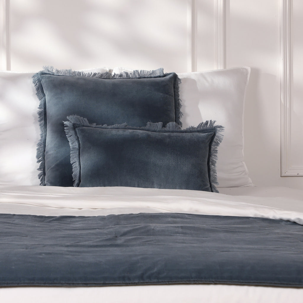 Coussin velours de coton 50x50 ISCHIA - bleu orage