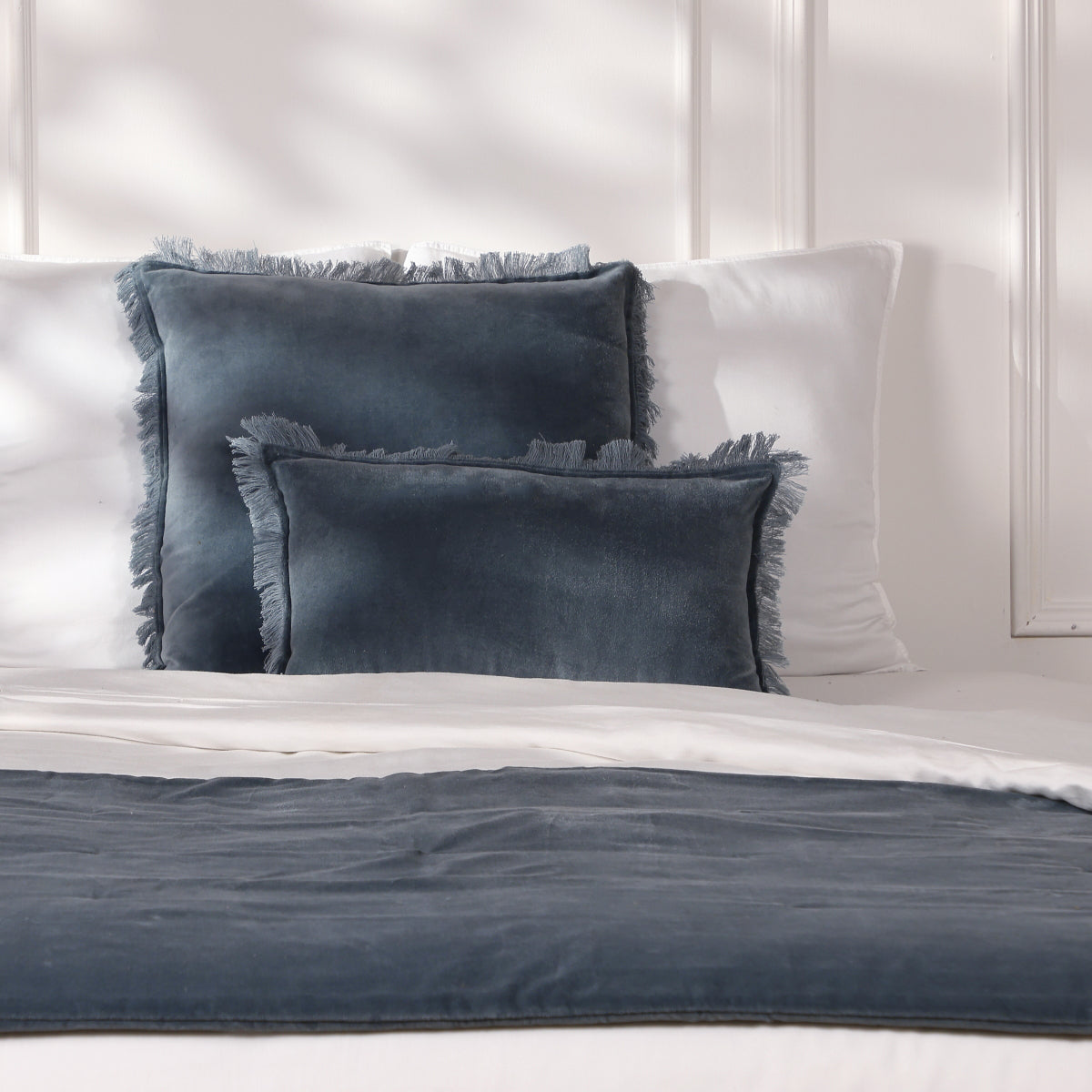 Coussin velours de coton 50x50 ISCHIA - bleu orage