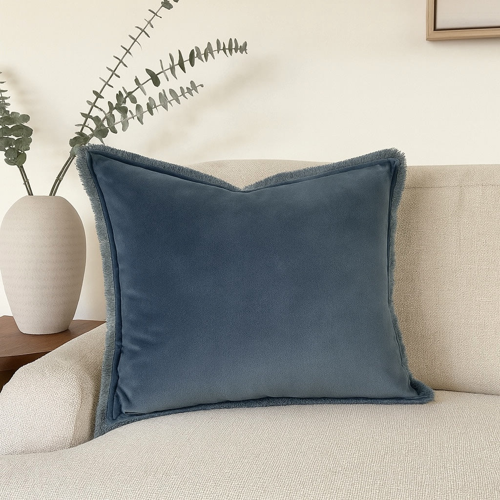 Coussin velours de coton 50x50 ISCHIA - bleu orage